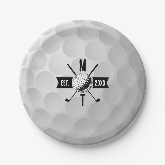 Assiettes En Carton Golf Ball Texture & Club Premier Monogramme (Devant)