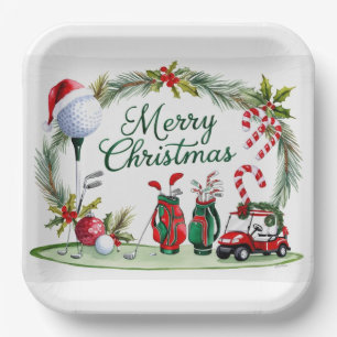 Assiettes En Carton Golf Bals de golf d'arbre de Noël et Santa Hat