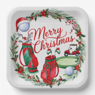 Assiettes En Carton Golf Bals de golf d'arbre de Noël et Santa Hat
