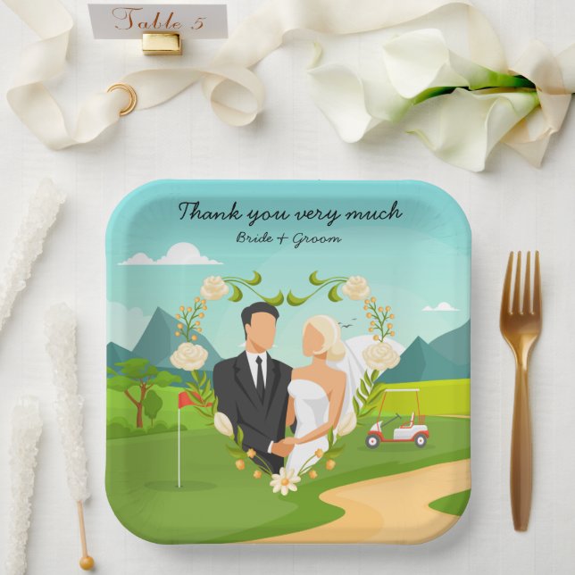 Assiettes En Carton Golf Bride et Groom dans le Mariage de golf (Mariage)