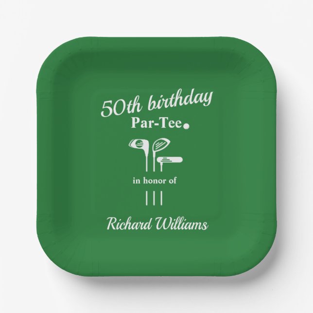 Assiettes En Carton Golf Clubs Par Tee Green White Men's 50th Birthday (Recto)