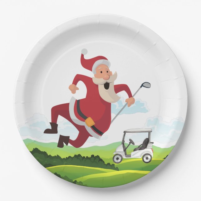 Assiettes En Carton Golf et Santa Claus pour Noël Papier (Devant)