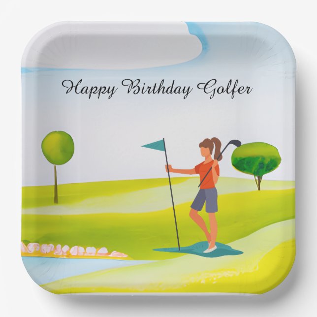 Assiettes En Carton Golf femme jouer golf Anniversaire golfeur (Recto)