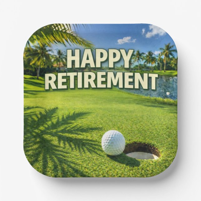 Assiettes En Carton Golf Floride thème Bonne Retraite (Recto)
