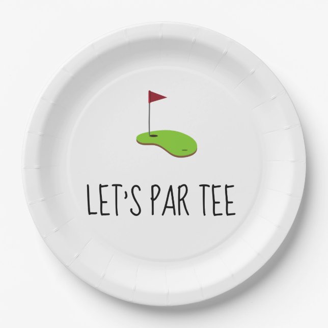 Assiettes En Carton Golf Let’s Par avec drapeau de golf sur vert blanc (Devant)