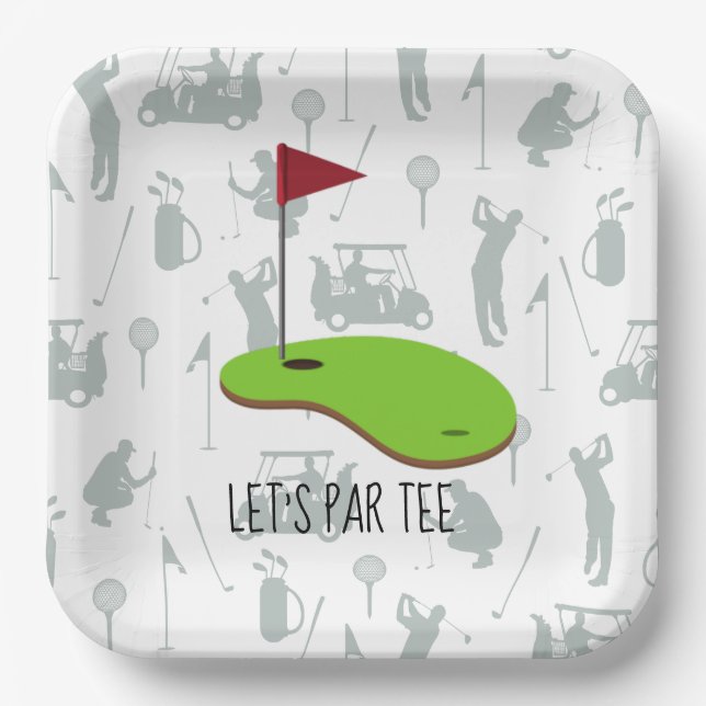 Assiettes En Carton Golf Let’s Par avec drapeau de golf sur vert blanc (Recto)