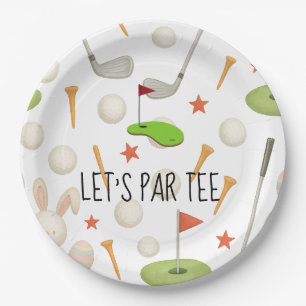 Assiettes En Carton Golf Let’s Par avec drapeau de golf sur vert blanc