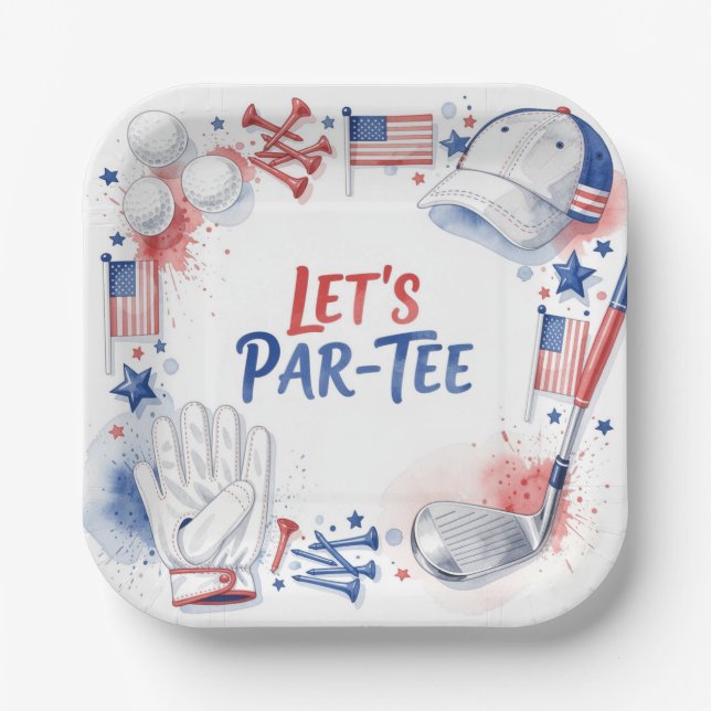 Assiettes En Carton Golf Let's Par Tee avec thème américain (Recto)