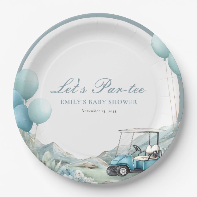 Assiettes En Carton Golf Let's Par-tee Blue Baby Shower (Devant)
