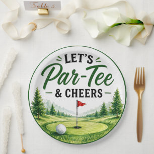 Assiettes En Carton Golf Let's Par Tee & Cheers pour la fête de golfeu