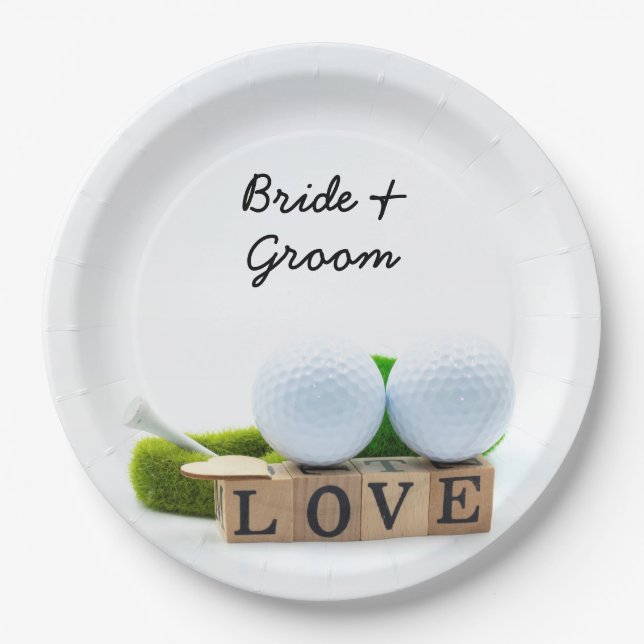 Assiettes En Carton Golf mariage marié marié avec amour (Devant)