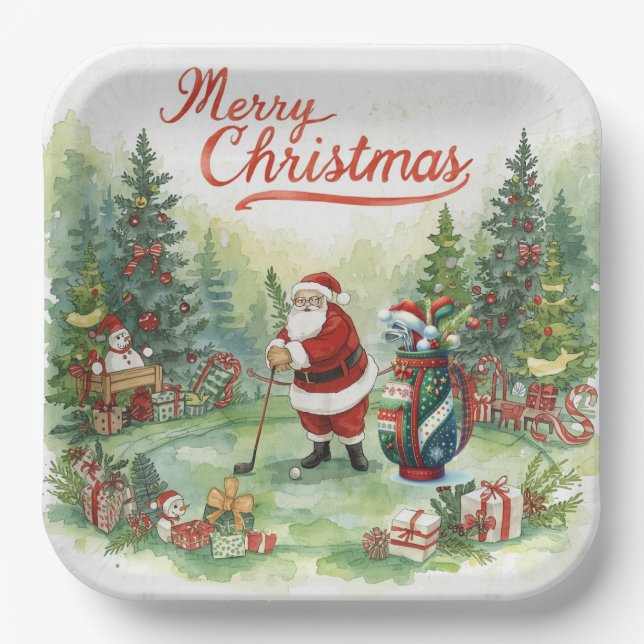 Assiettes En Carton Golf Par tee party Santa Claus Noël drôle (Recto)