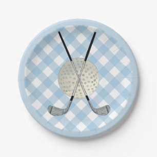 Assiettes En Carton Golf Plaid Blue White Preppy Country Club