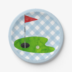 Assiettes En Carton Golf Plaid Blue White Preppy Country Club