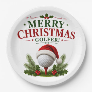 Assiettes En Carton Golf thème de Noël pour golfeur
