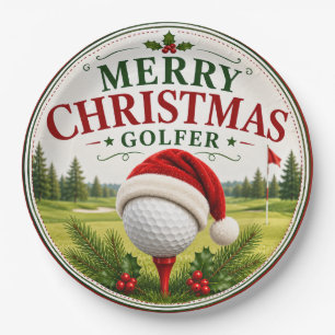 Assiettes En Carton Golf thème Noël pour golfeur