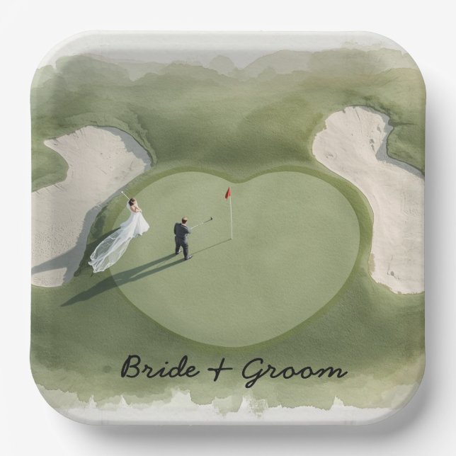 Assiettes En Carton Golf wedding bride groom golf ball tee with love (Recto)