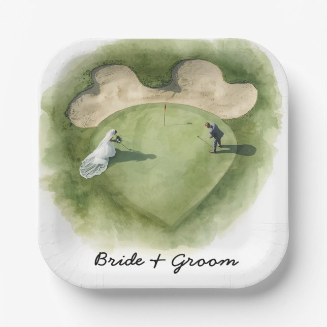 Assiettes En Carton Golf wedding bride groom golf ball tee with love (Recto)