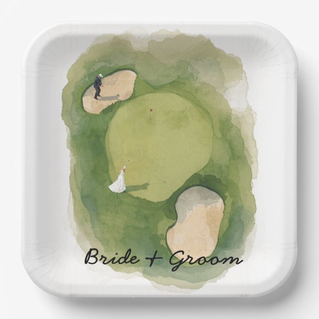 Assiettes En Carton Golf wedding bride groom golf ball tee with love (Recto)