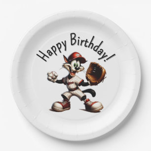 Assiettes En Carton Goofy Cat Baseball Pitcher Vient Joyeux Anniversai