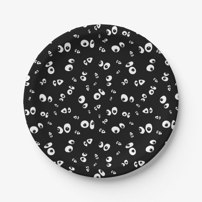 Assiettes En Carton Googly Eyes in Dark black and white Halloween (Devant)