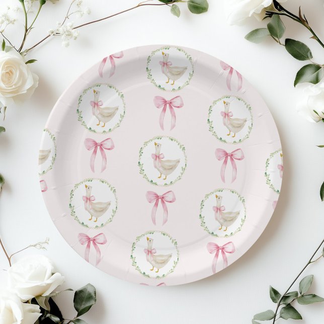 Assiettes En Carton Goose Blush rose Bow Pastel Fille Anniversaire (Créateur téléchargé)