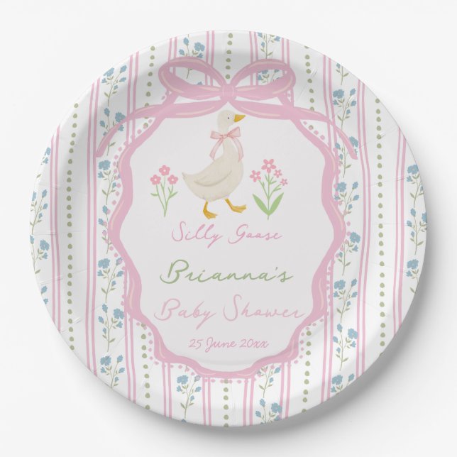 Assiettes En Carton Goose nursery rhymes pink girls baby shower custom (Devant)