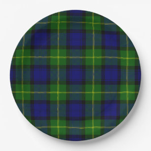 Assiettes En Carton Gordon tartan bleu vert plaid