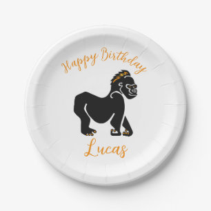 Assiettes En Carton GORILLA Graphique -Faune - Joyeux anniversaire - F