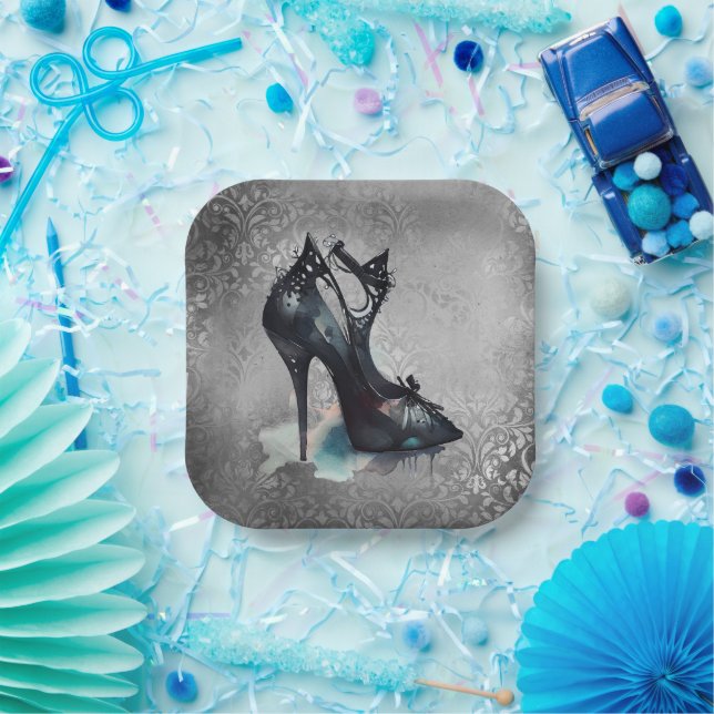 Assiettes En Carton Goth Vogue Grunge | Turquoise Splash Stiletto haut (Fête)