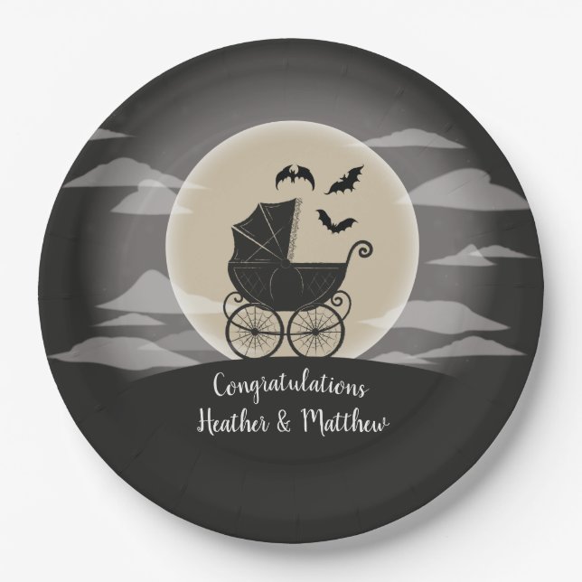 Assiettes En Carton Gothic Baby Shower Halloween (Devant)