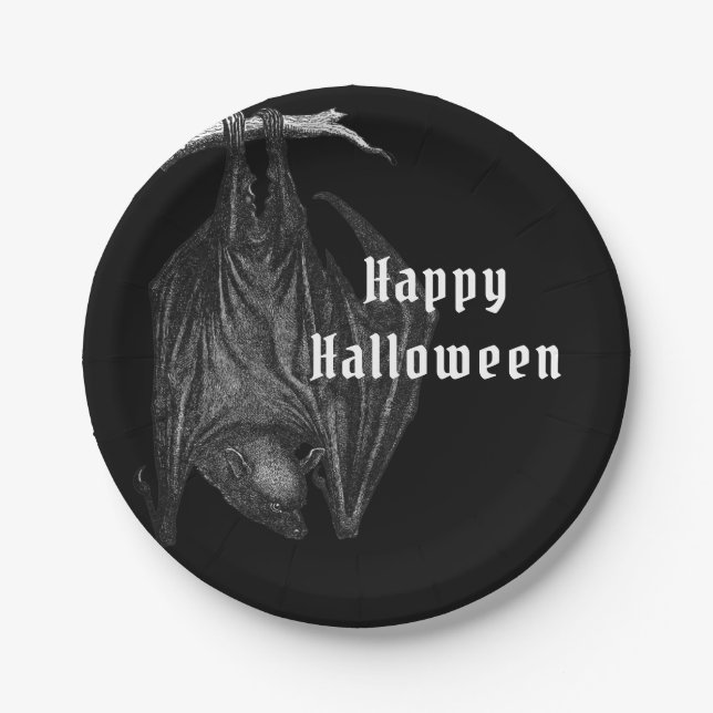 Assiettes En Carton Gothic Bats Bonne fête d'Halloween (Devant)