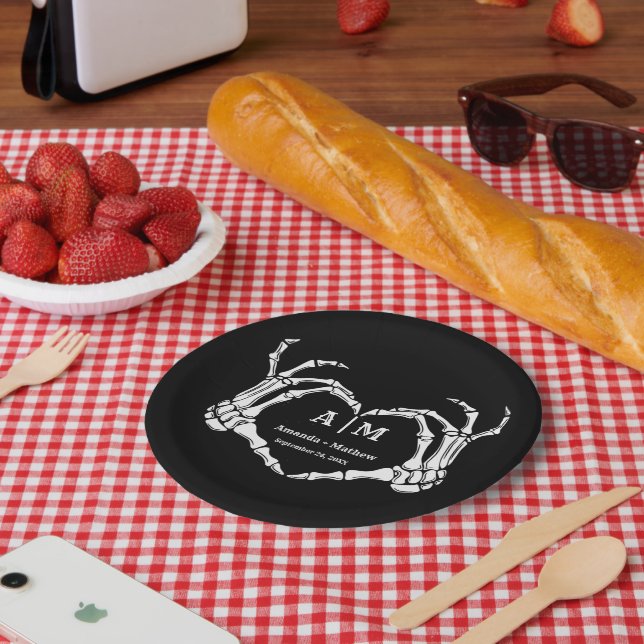 Assiettes En Carton Gothic Halloween Skull Hand Heart Black Wedding (Pique-nique)