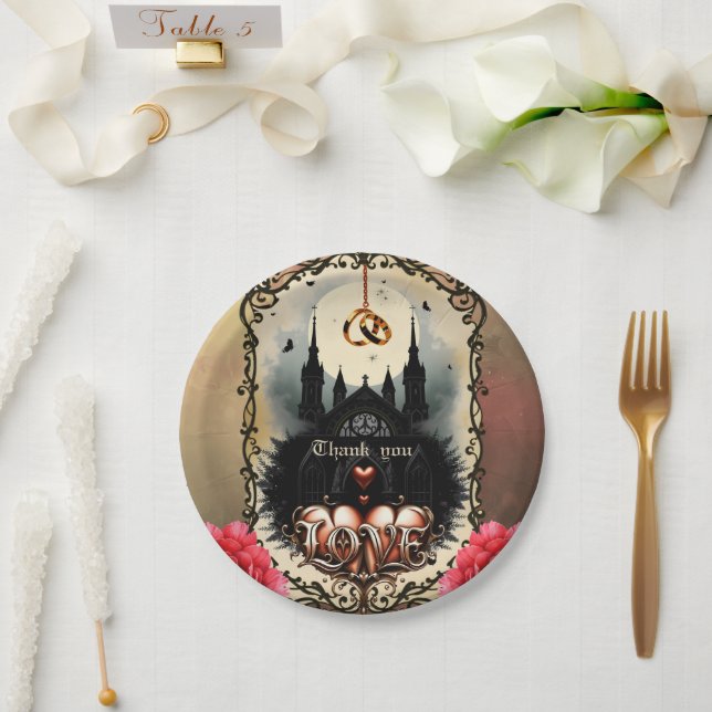 Assiettes En Carton Gothic Moon –Eternal Love Beneath the Midnight Sky (Mariage)