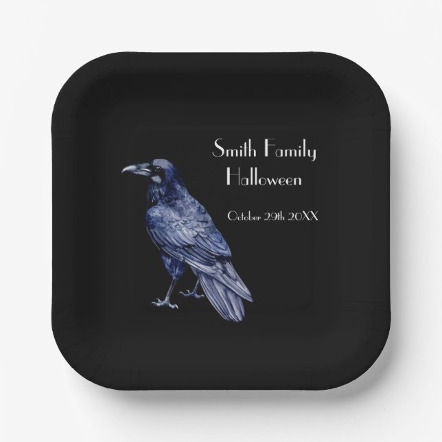 Assiettes En Carton Gothique Corbeau Quelque Chose Fête D'Halloween Wi (Recto)