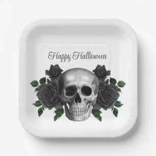 Assiettes En Carton Gothique Crâne Floral Noir Halloween