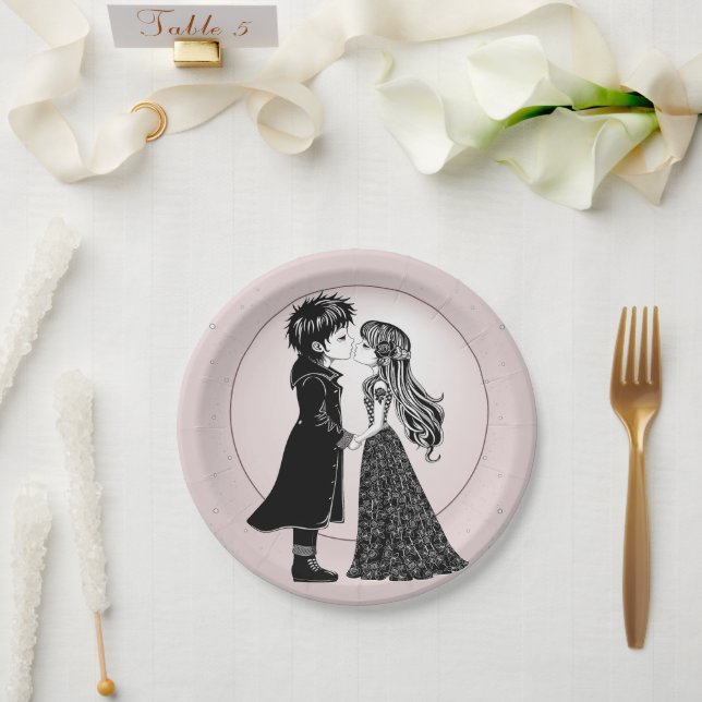 Assiettes En Carton Gothique Emo Enfants Kiss Valentine's Day (Mariage)