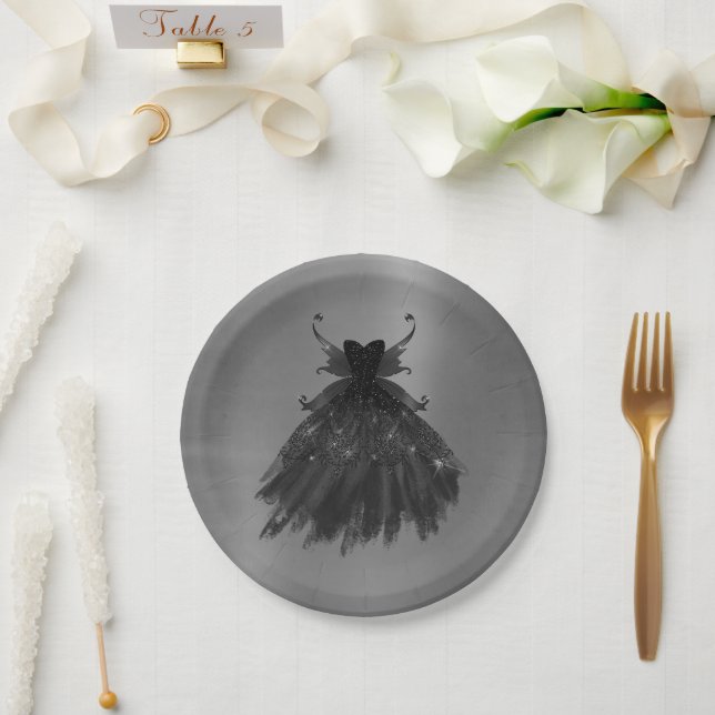 Assiettes En Carton Gothique Fairy Black Gown | Vampy Glam Goth Sheen (Mariage)