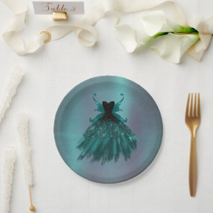 Assiettes En Carton Gothique Fairy Turquoise Gown Fleur verte profon