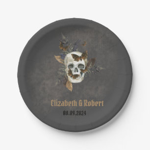 Assiettes En Carton Gothique Floral Mariage papillons crâne