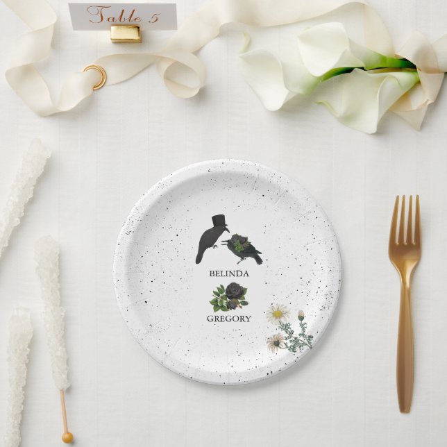 Assiettes En Carton Gothique Halloween noir Rose Corbeaux Mariage (Mariage)