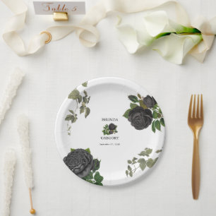 Assiettes En Carton Gothique Halloween Rose noir Mariage blanc