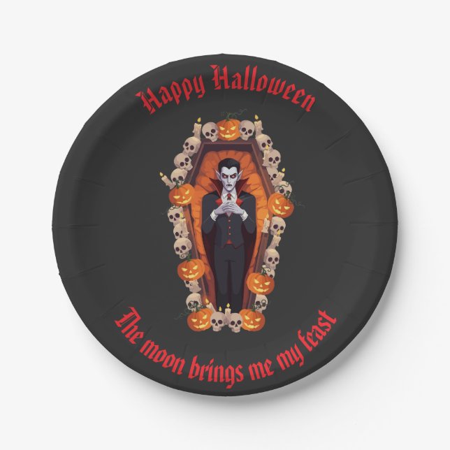 Assiettes En Carton 🧛 ‍ ♂️ Gothique Vampire Halloween Plaque en papie (Devant)