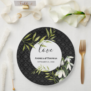 Assiettes En Carton Gouache blanche perce-neige et damas de laurier