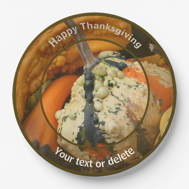 Assiettes En Carton Gourdes Colorées Automne Personnalisé Thanksgiving (Devant)