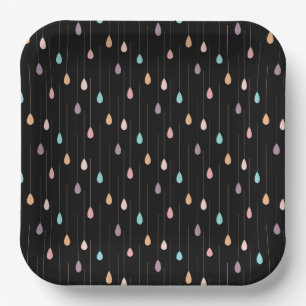 Assiettes En Carton Goutte de pluie hipster multicolore fond noir