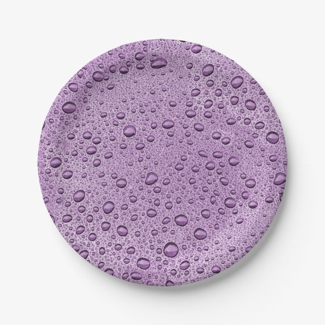 Assiettes En Carton gouttelettes d'eau violette (Devant)