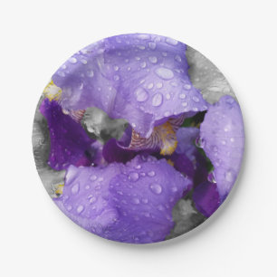 Assiettes En Carton gouttes d'eau sur iris