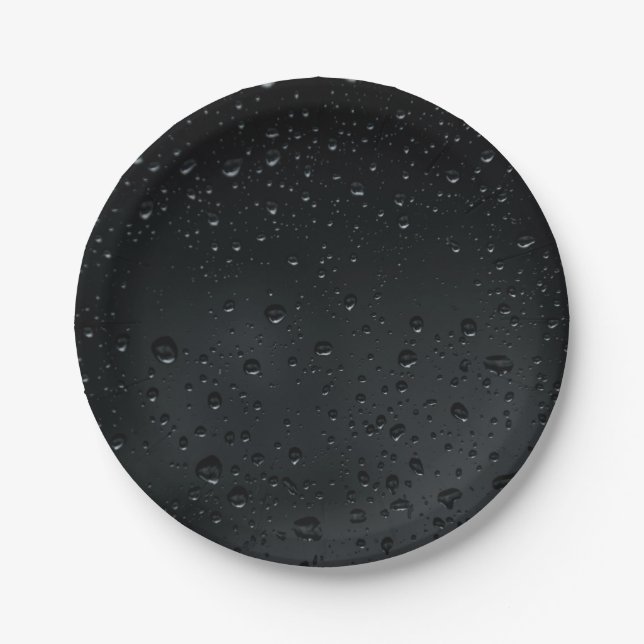 Assiettes En Carton gouttes d'eau sur la fenêtre noire (Devant)