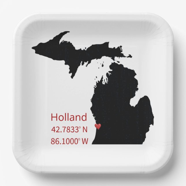 Assiettes En Carton GPS Coordinates of Holland Michigan (Recto)